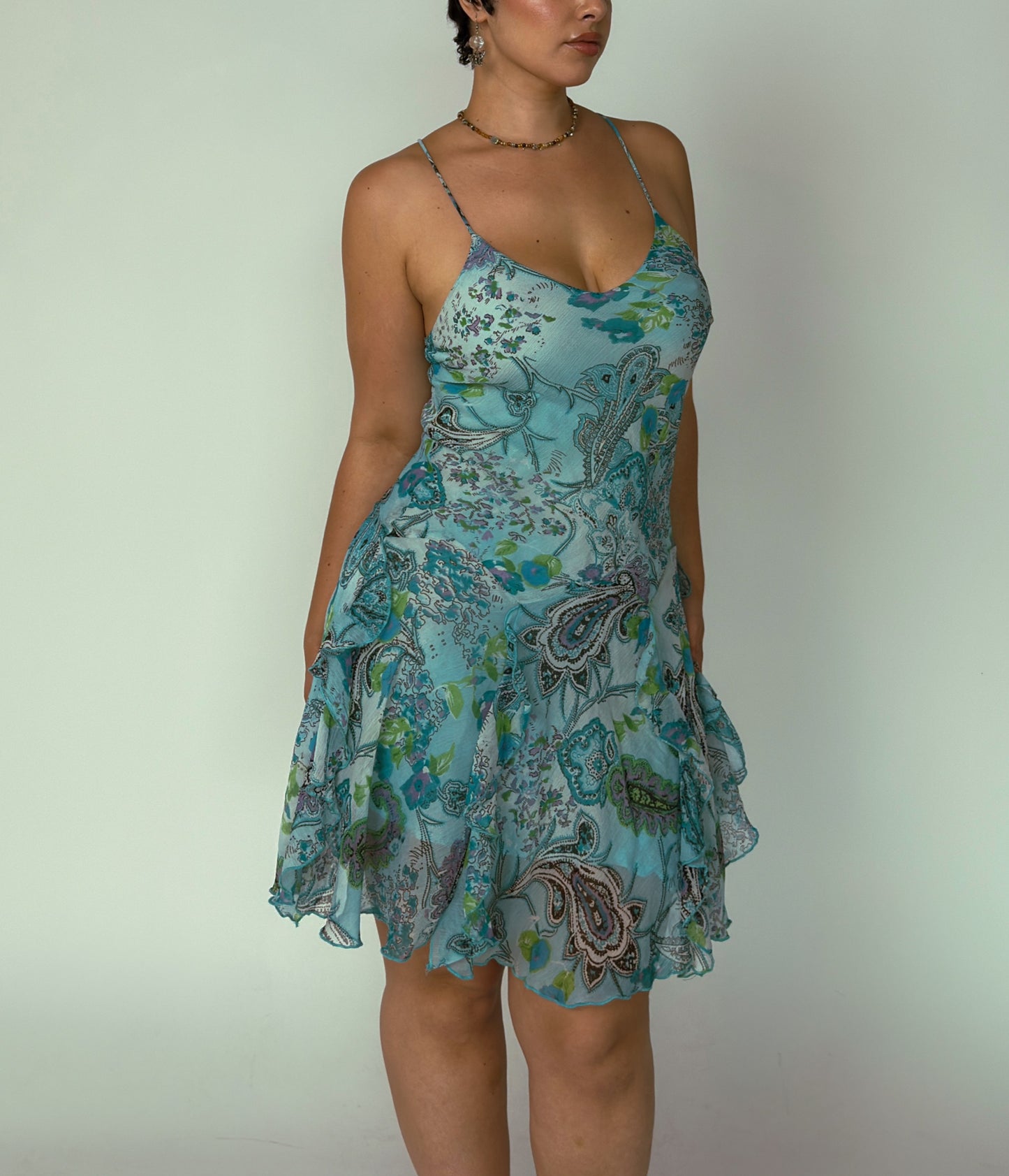 Vintage Blue Floral Midi Dress - size M/L