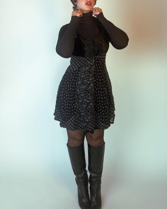Vintage Derhy Patchwork Velvet Mini Dress - size M