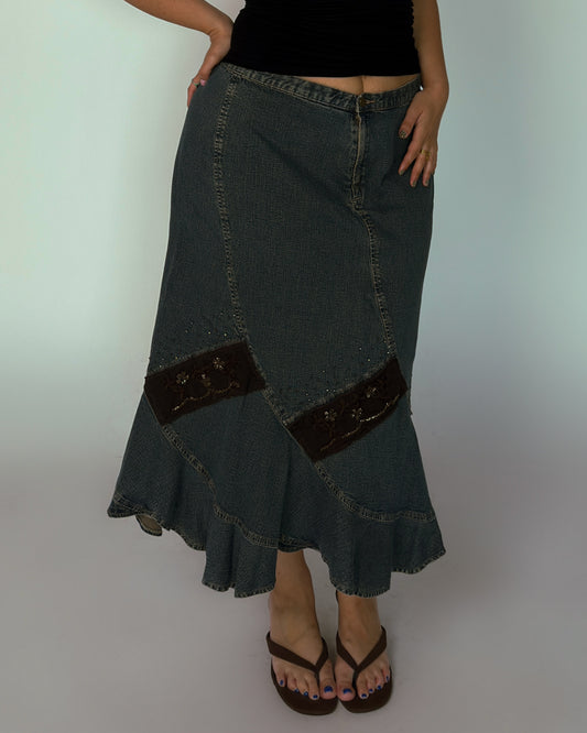 Vintage Georges Franck Denim Beaded Skirt - size XL/XXL