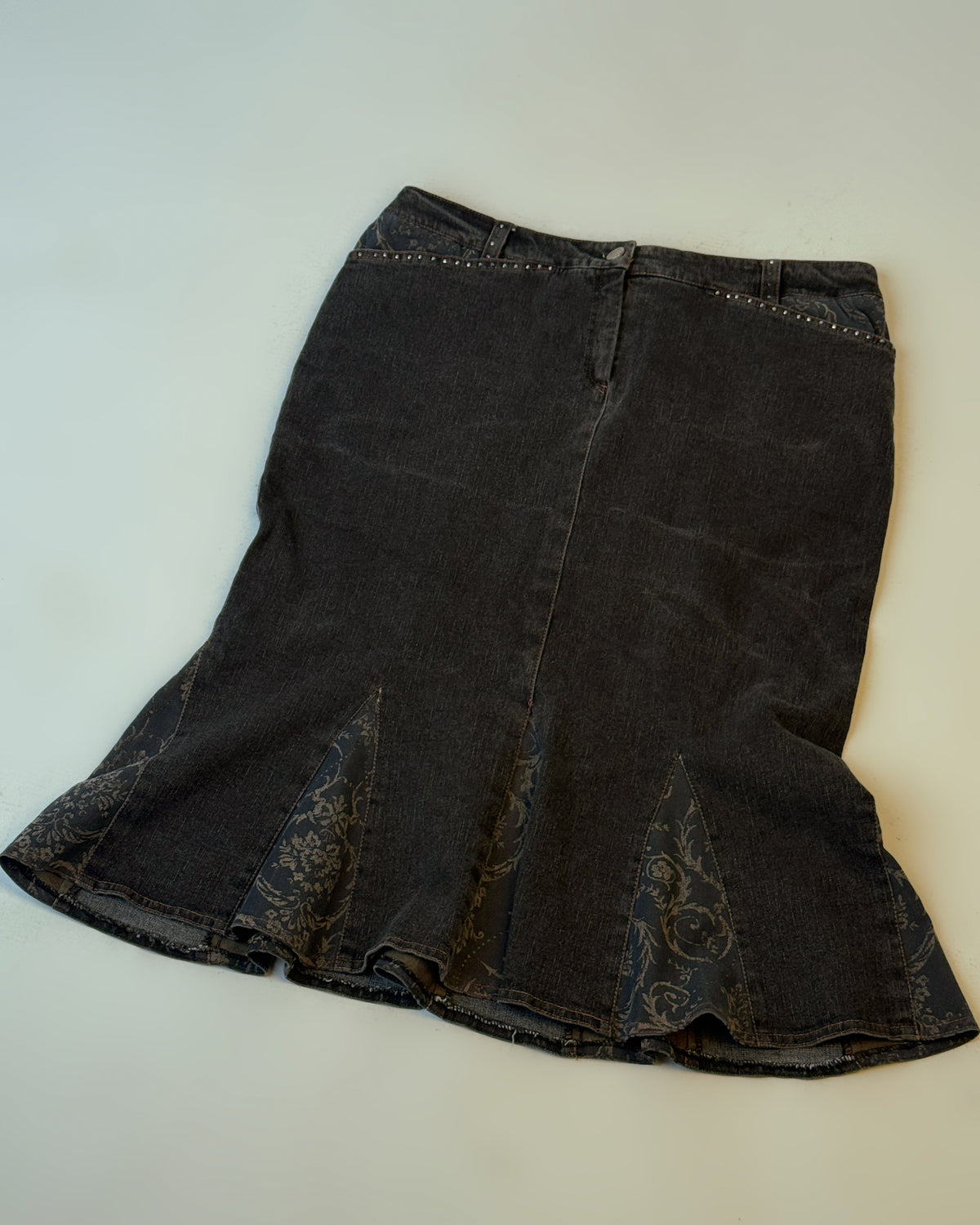 Grey Denim Stretch Midi Skirt - L/XL