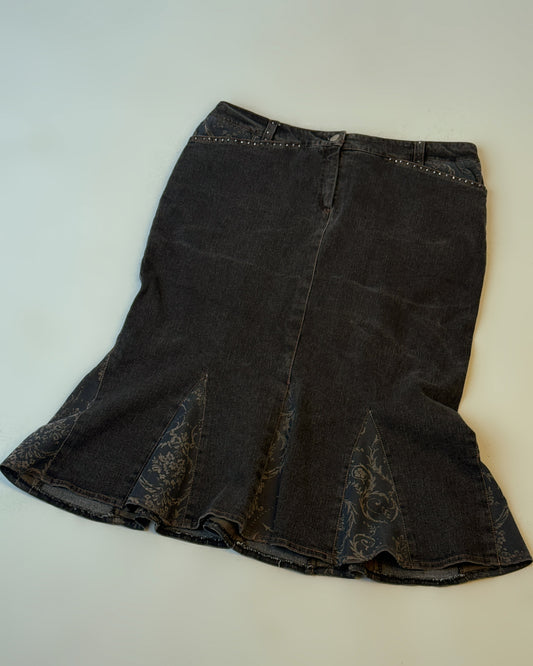 Grey Denim Stretch Midi Skirt - L/XL