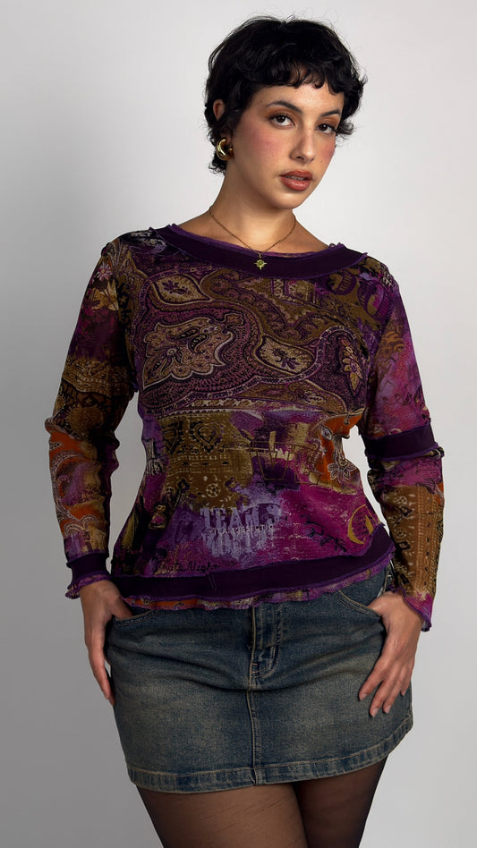 French Vintage Purple Mesh Top - L/XL