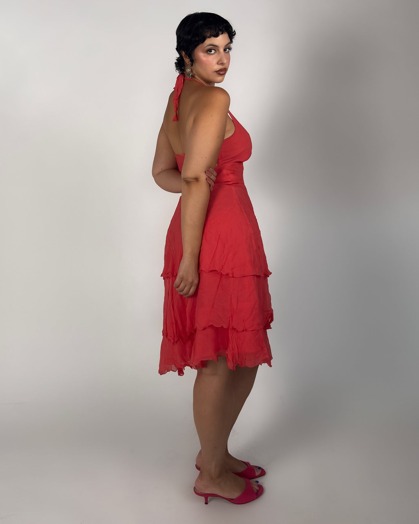Pink Silk Halter Dress - size M/L