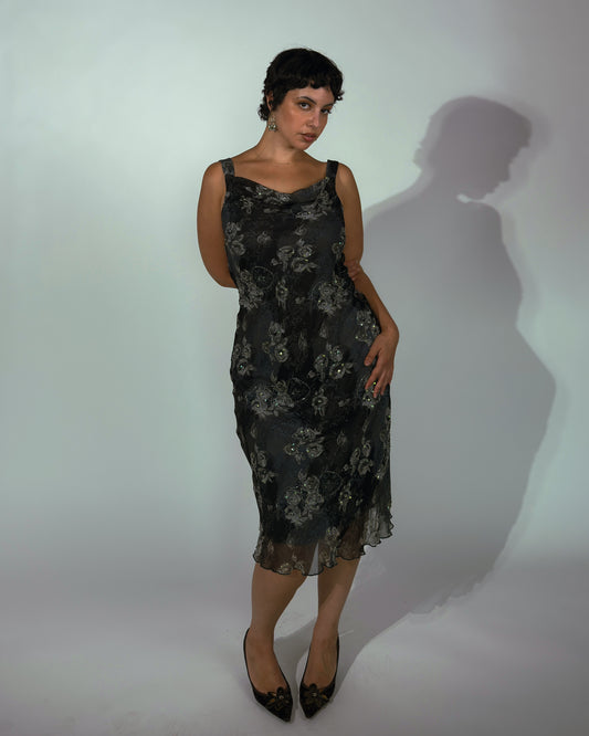 Silk Beaded Midi Dress - size M-XL