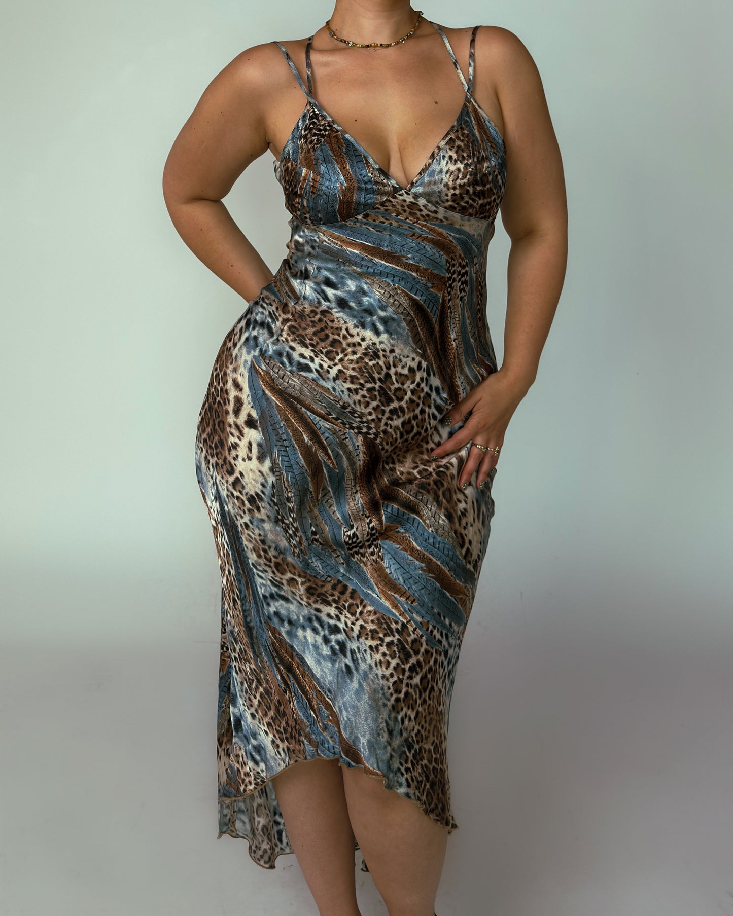 Italian Vintage Satin Leopard Dress - size M