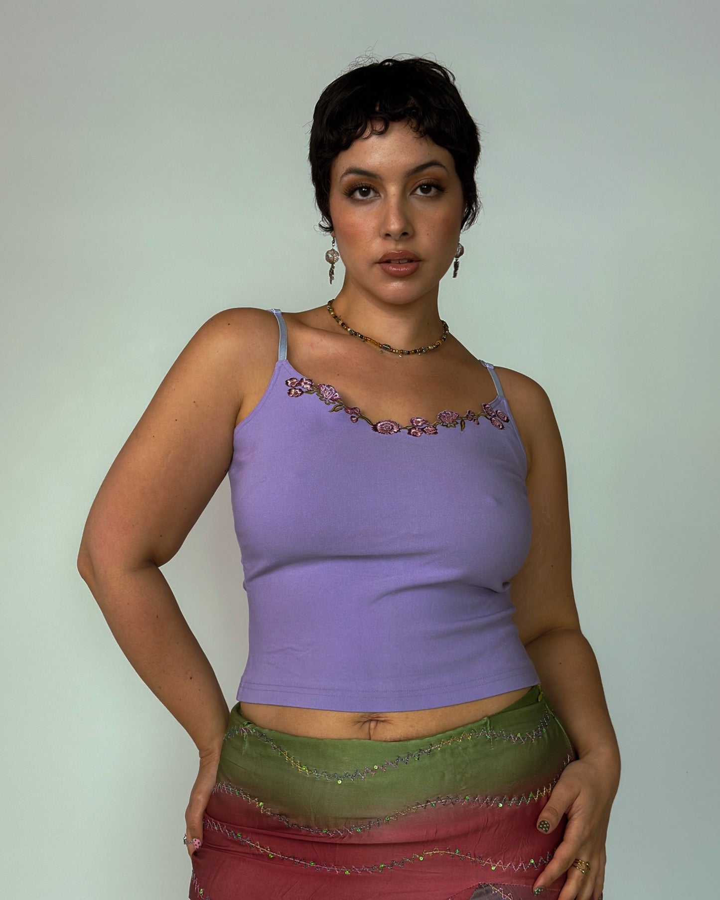 Lavender Floral Trim Cami Top - size M-L