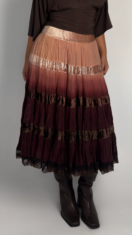 Vintage Silk Tiered Midi Skirt - M/L
