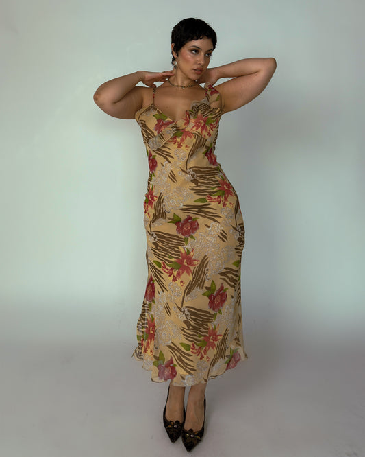 Vintage Floral Animal Print Maxi Dress - size M/L