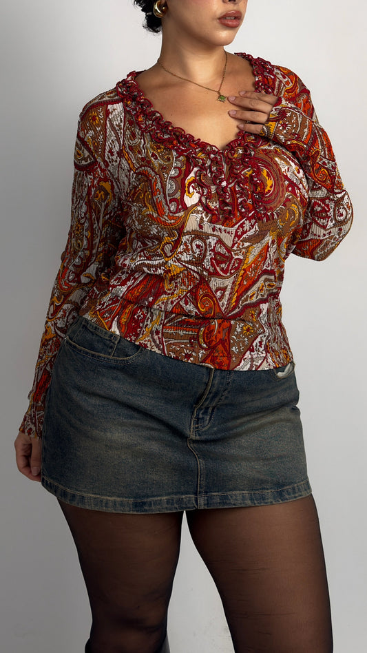 Ruffle Neck Stretch Top - M/L