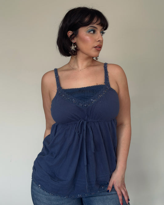 Navy Lace Detail Babydoll Top