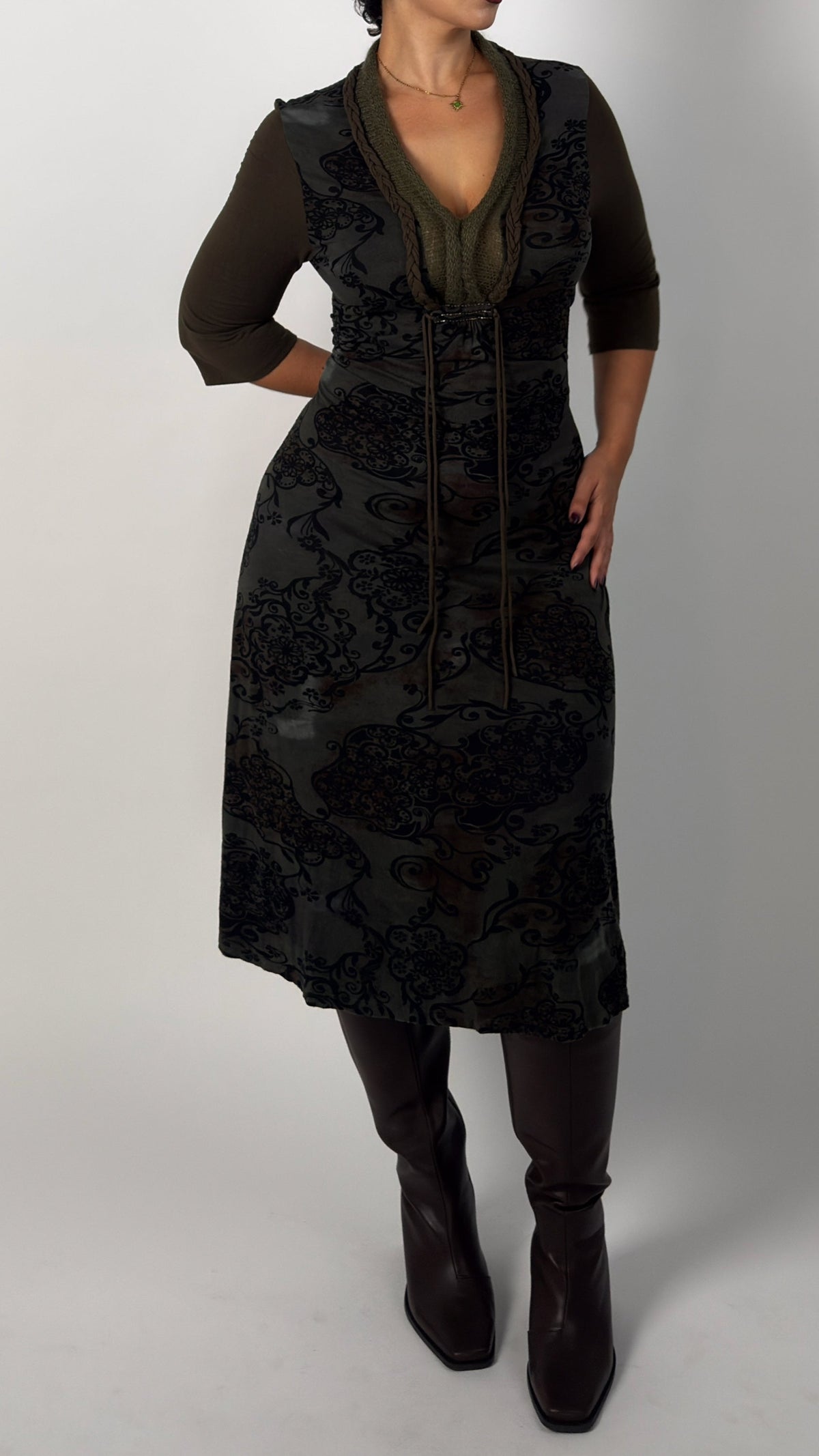 Vintage Derhy Knit Stretch Midi Dress - L/XL