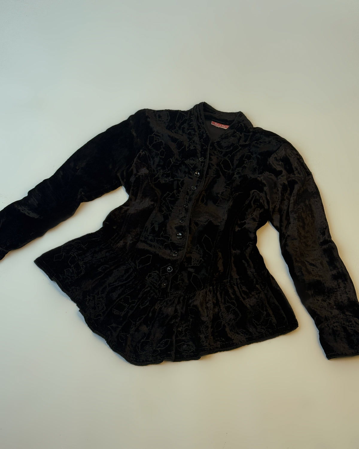 Rare 80s/90s Derhy Velvet Beaded Peplum Top - M/L