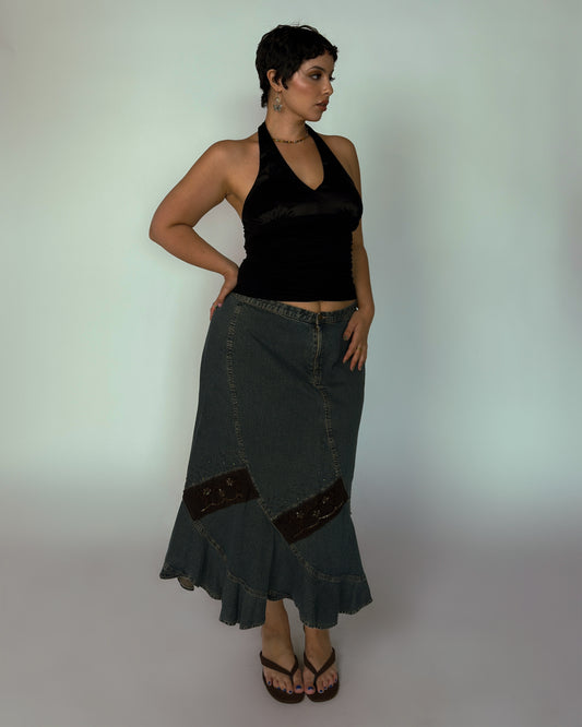 Vintage Georges Franck Denim Beaded Skirt - size XL/XXL