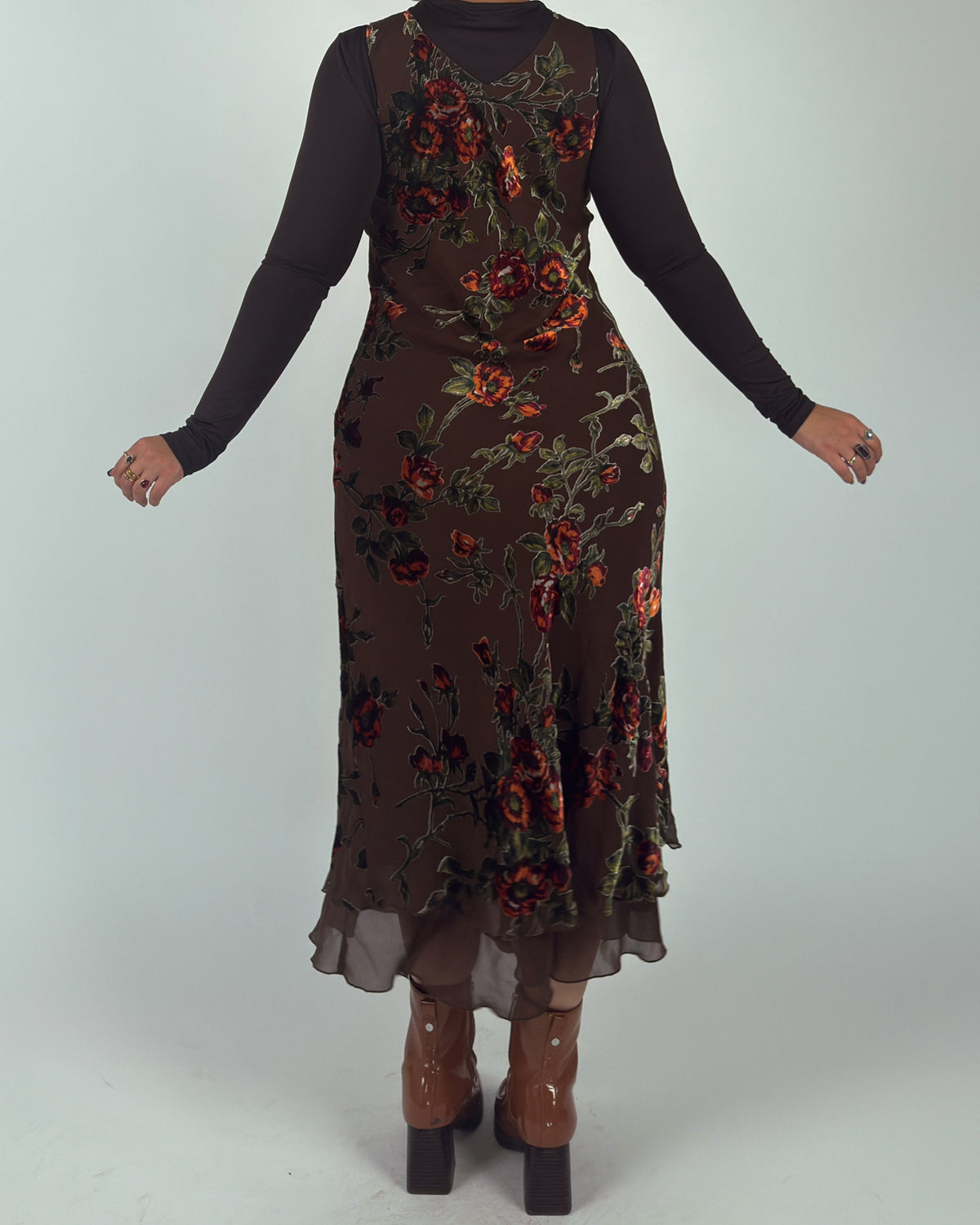 Rare Vintage Derhy Silk Velvet Burnout Midi Dress - M/L