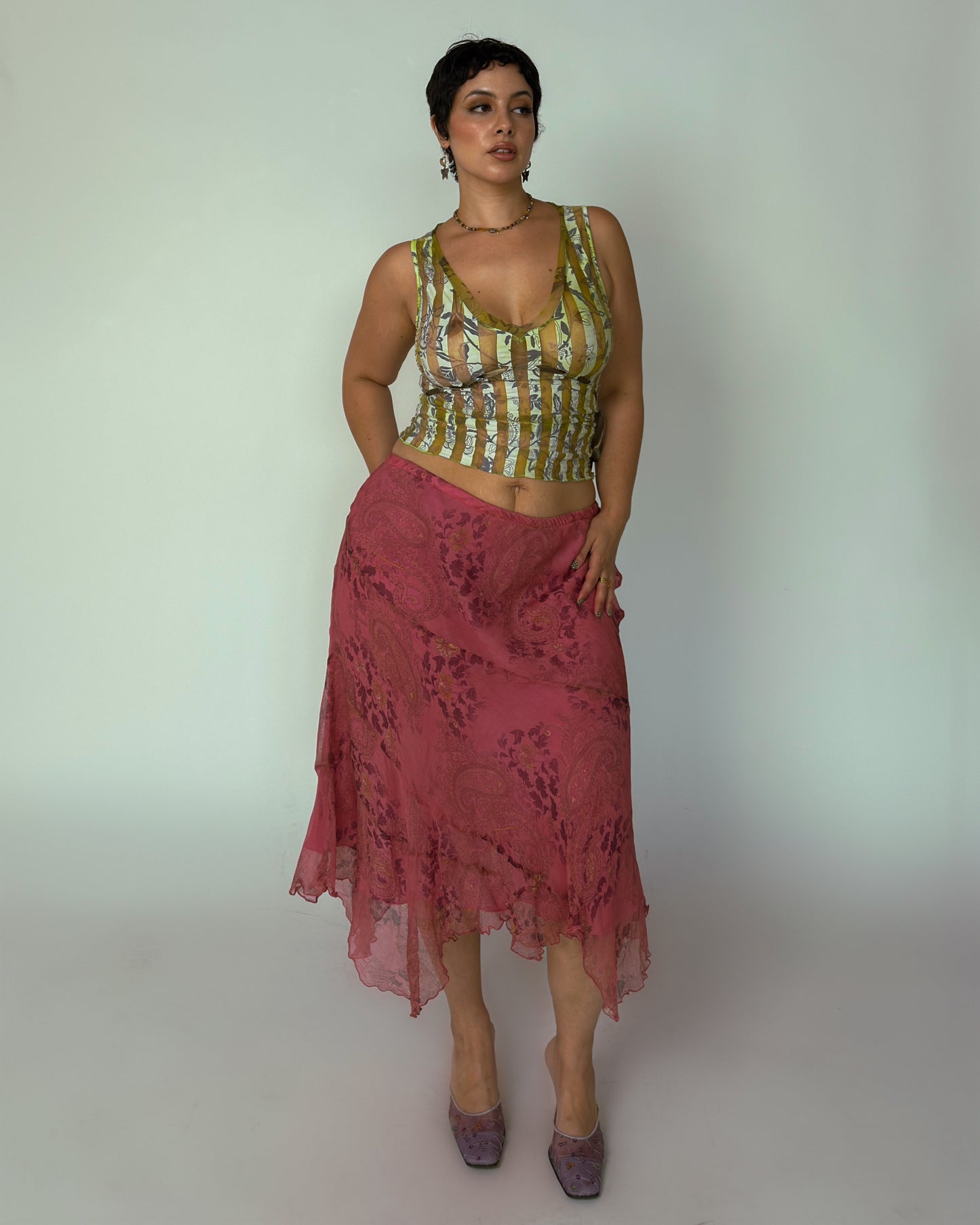 Vintage Pink Silk Skirt - size L-XXL