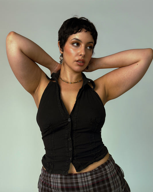 Vintage Black Vest Top - size M