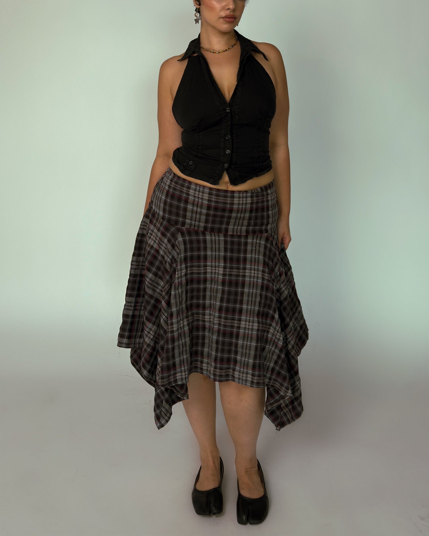 Plaid Handkerchief Hem Skirt - size L/XL