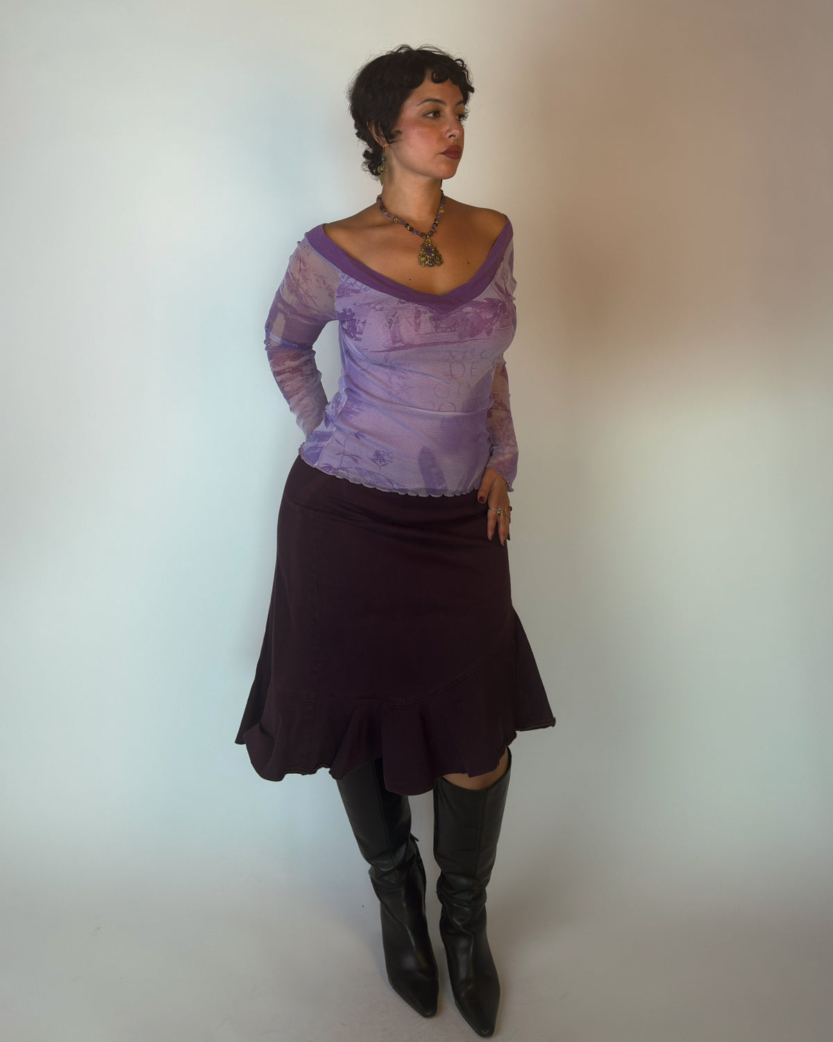 Purple Mesh Off-Shoulder Top - M/L