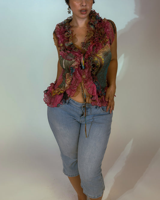 Vintage Sheer Ruffled Top - size M-XL