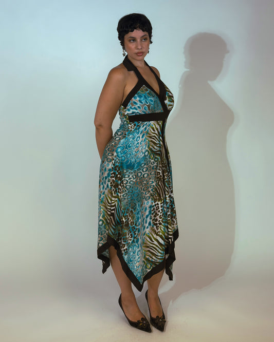 Vintage French Stretch Halter Dress - size M-XL