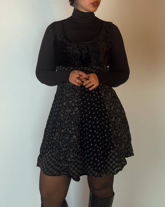 Vintage Derhy Patchwork Velvet Mini Dress - size M