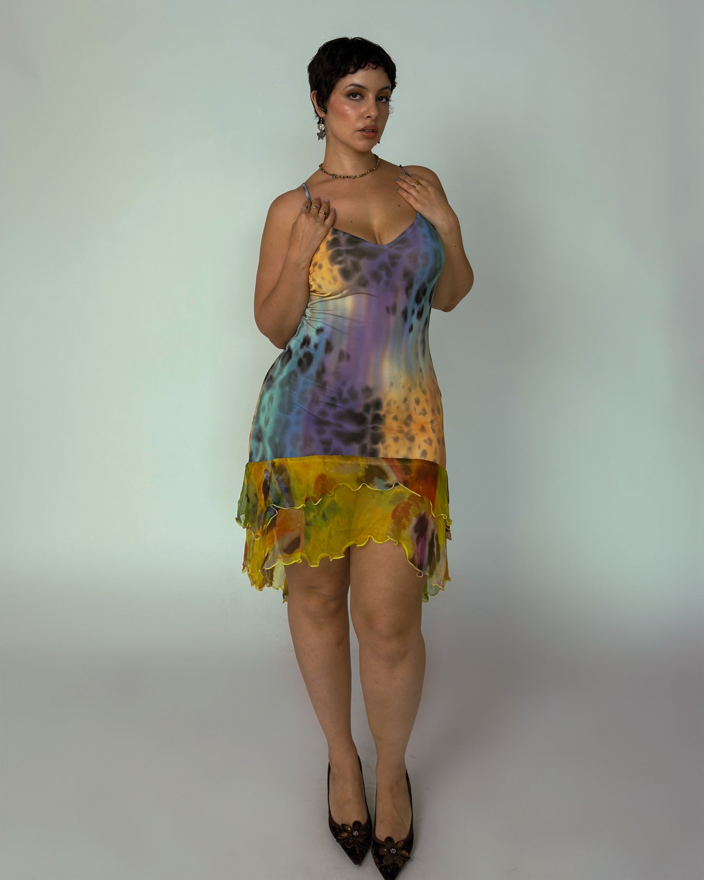 Vintage Italian Silk Blend Rainbow Leopard Dress - size M-L