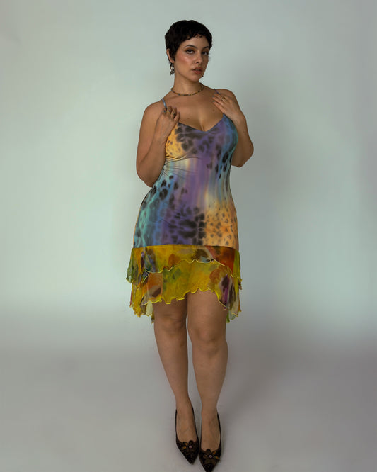 Vintage Italian Silk Blend Rainbow Leopard Dress - size M-L