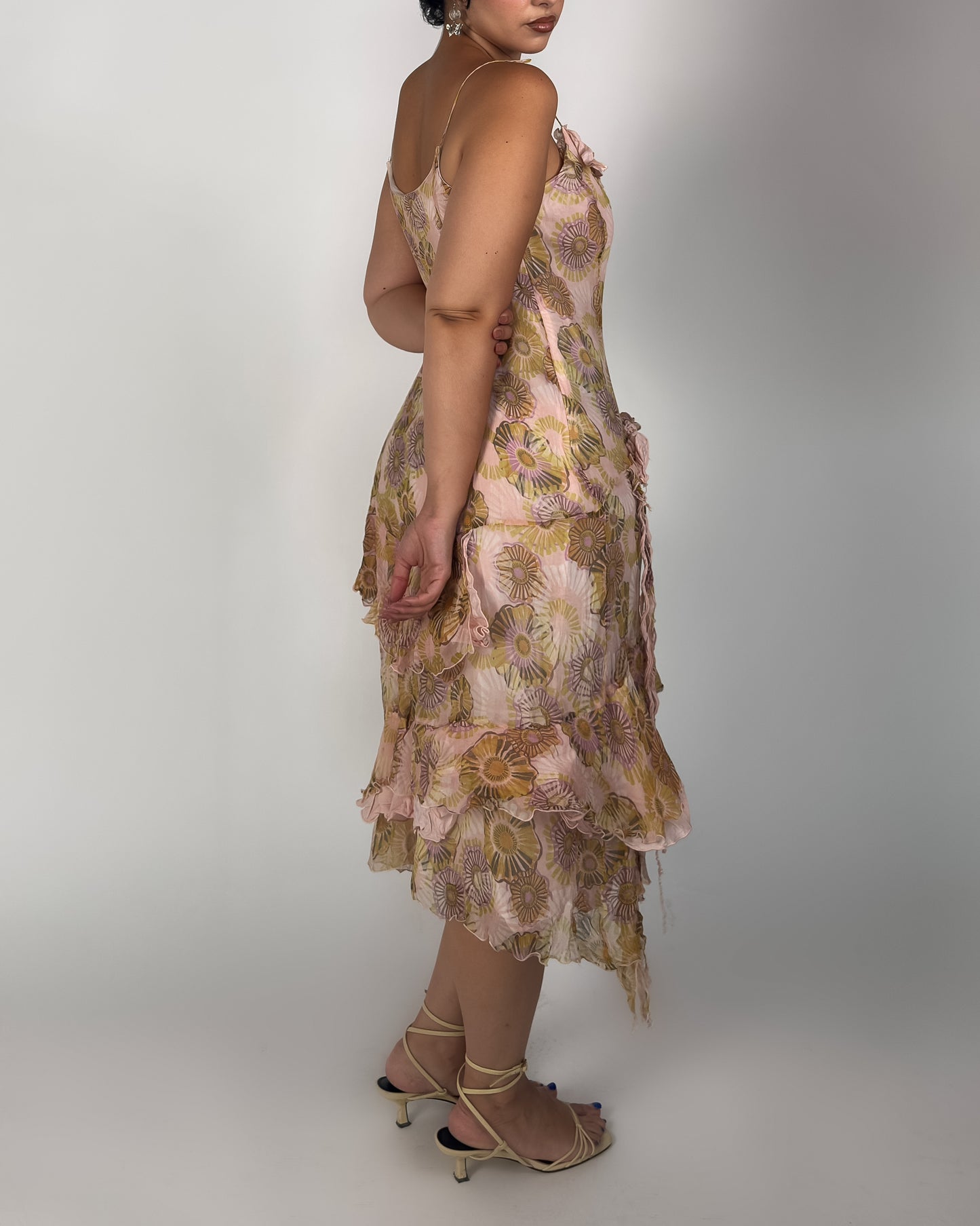 French Silk Beaded Ruffle Dress - M/L