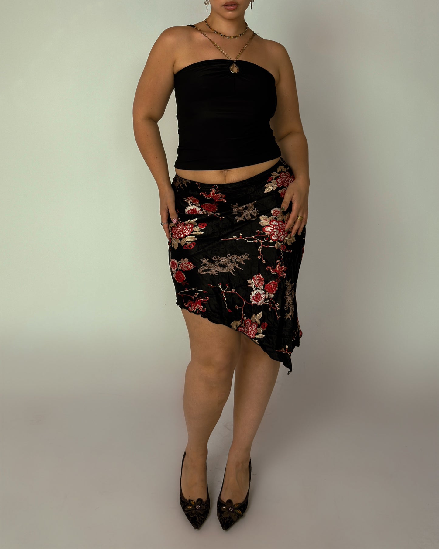 Vintage Satin Asymmetrical Mini Skirt - size L