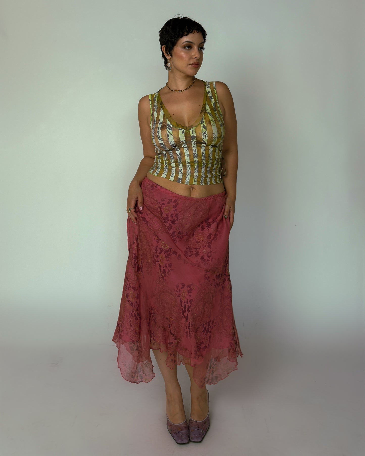 Vintage Pink Silk Skirt - size L-XXL
