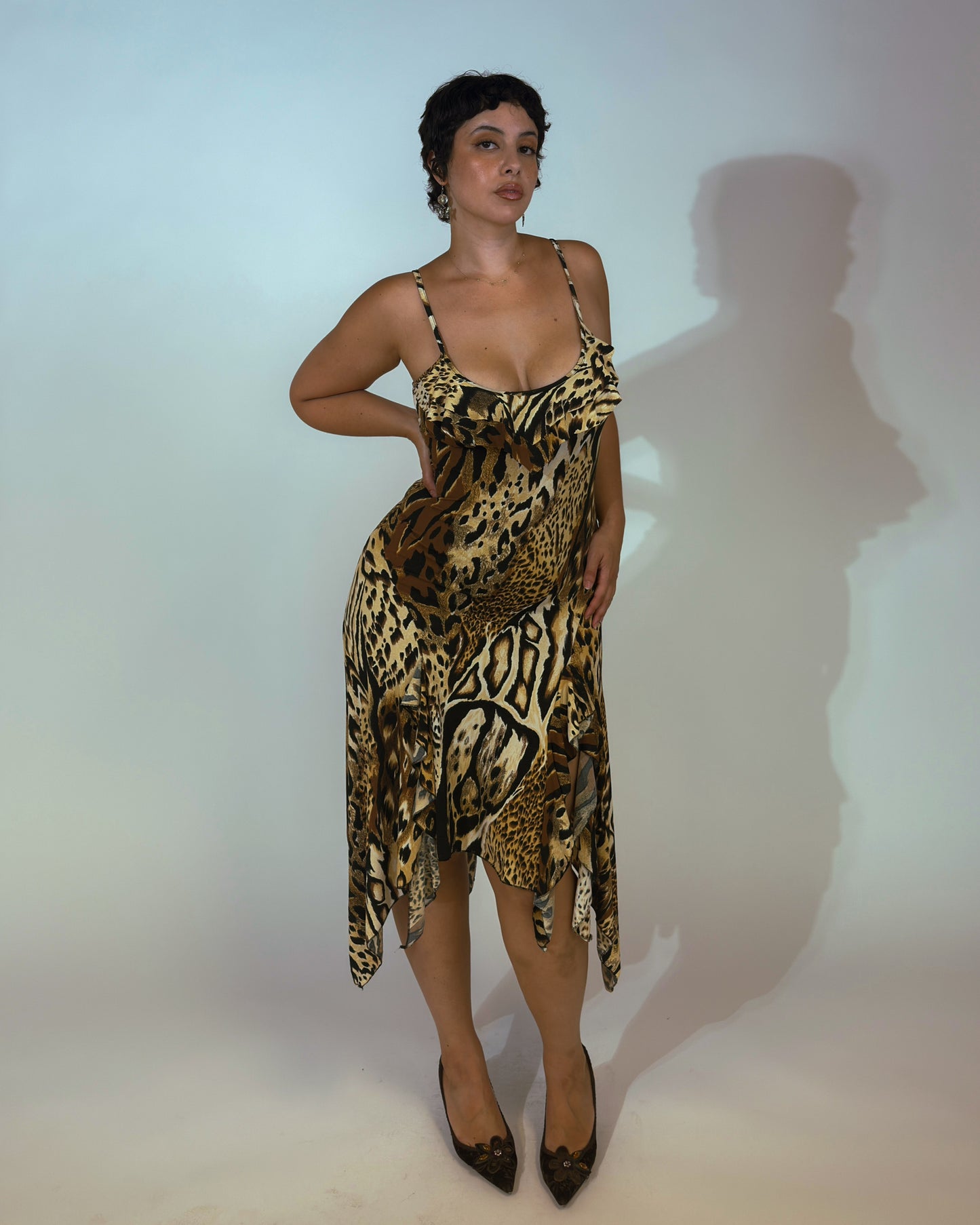 Vintage Leopard Print Stretch Midi Dress