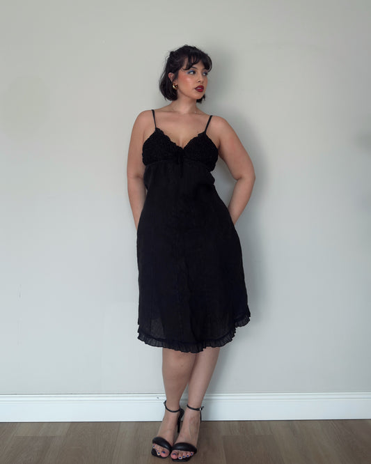 Black Linen Slip Dress - size L-XL