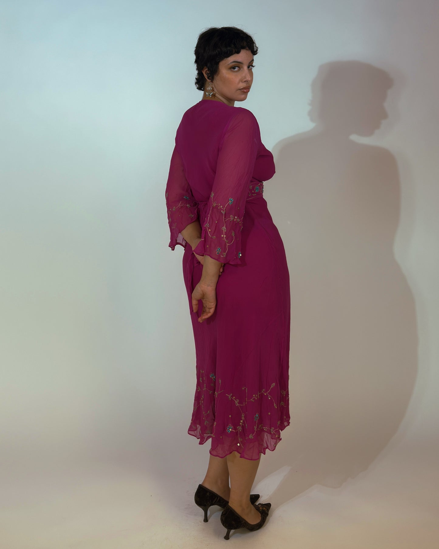 Vintage Monsoon Silk Beaded Dress - size M/L