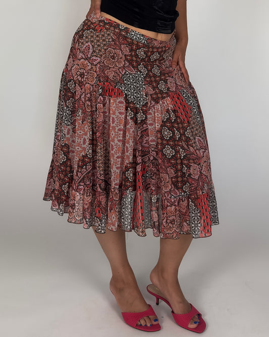 Patchwork Midi Skirt - L/XL