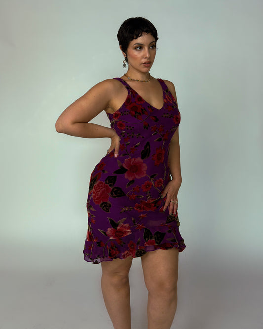 Italian Vintage Crushed Velvet Midi Dress - size M/L