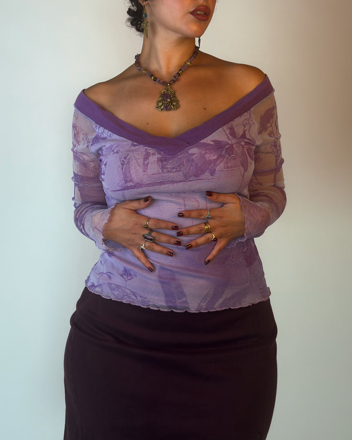 Purple Mesh Off-Shoulder Top - M/L