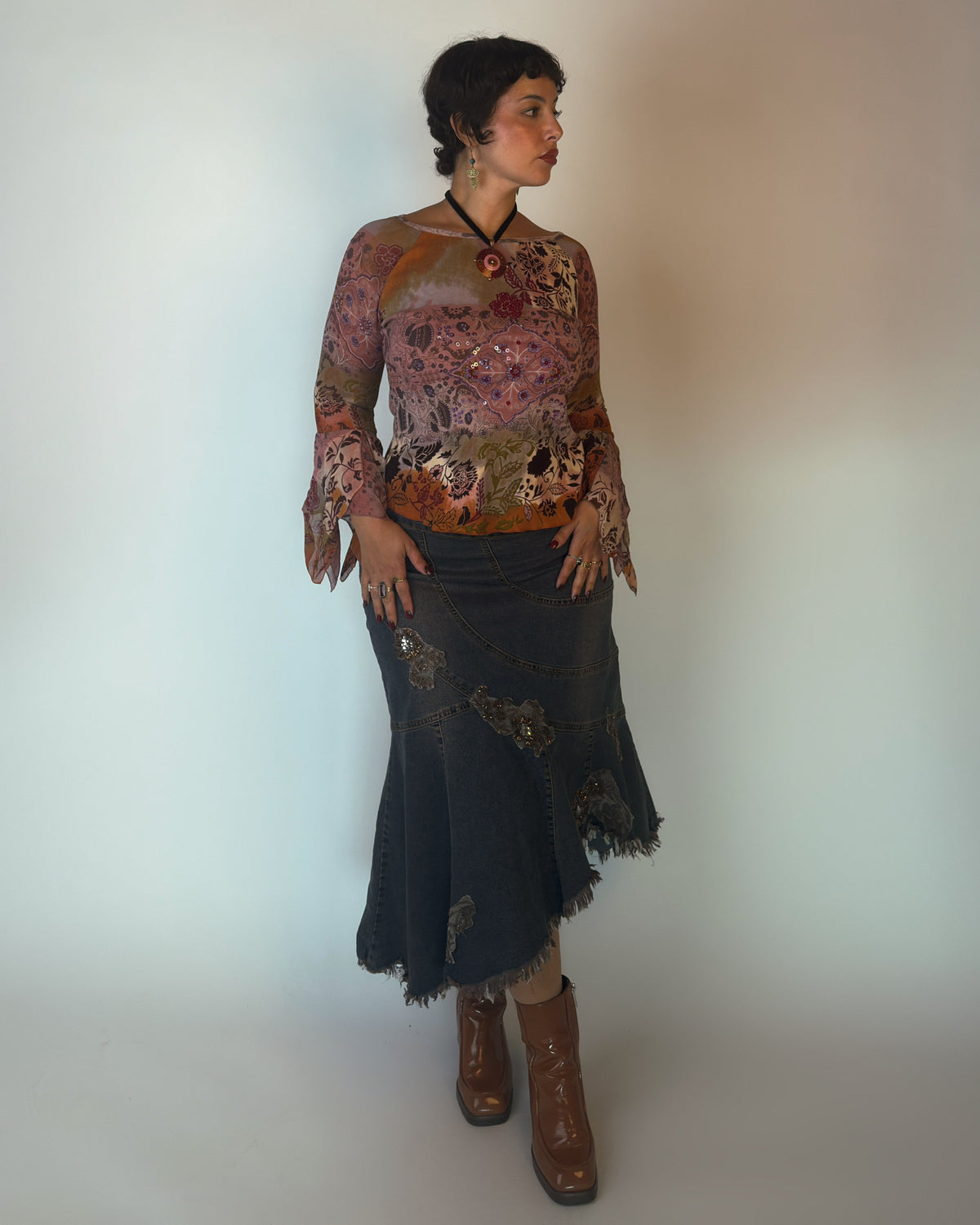 Vintage Derhy Beaded with Bell Sleeves - M/L