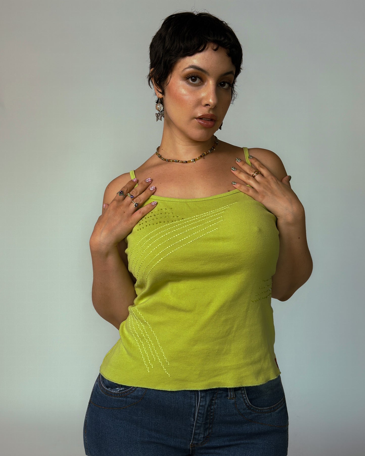 Vintage Green Beaded Top - size M-XL