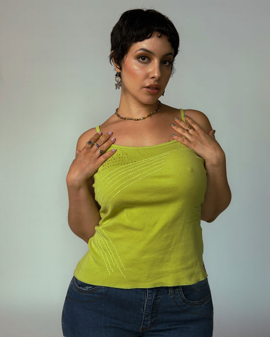 Vintage Green Beaded Top - size M-XL