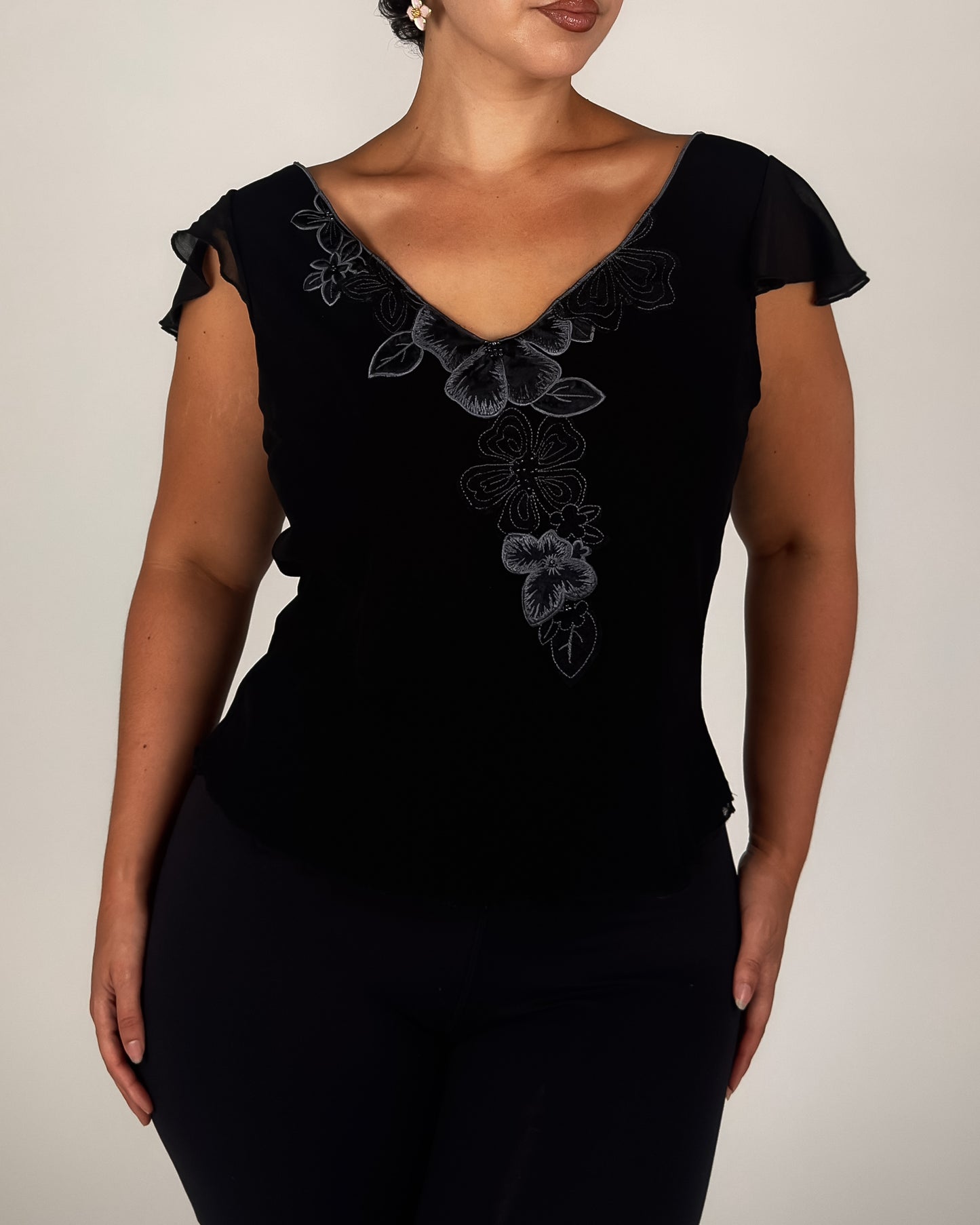 Black Floral Top - M/L