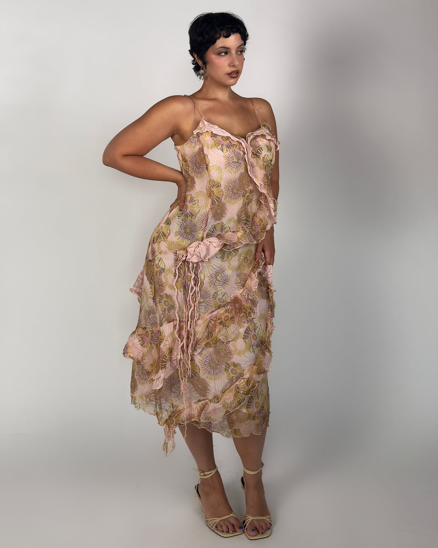 French Silk Beaded Ruffle Dress - M/L