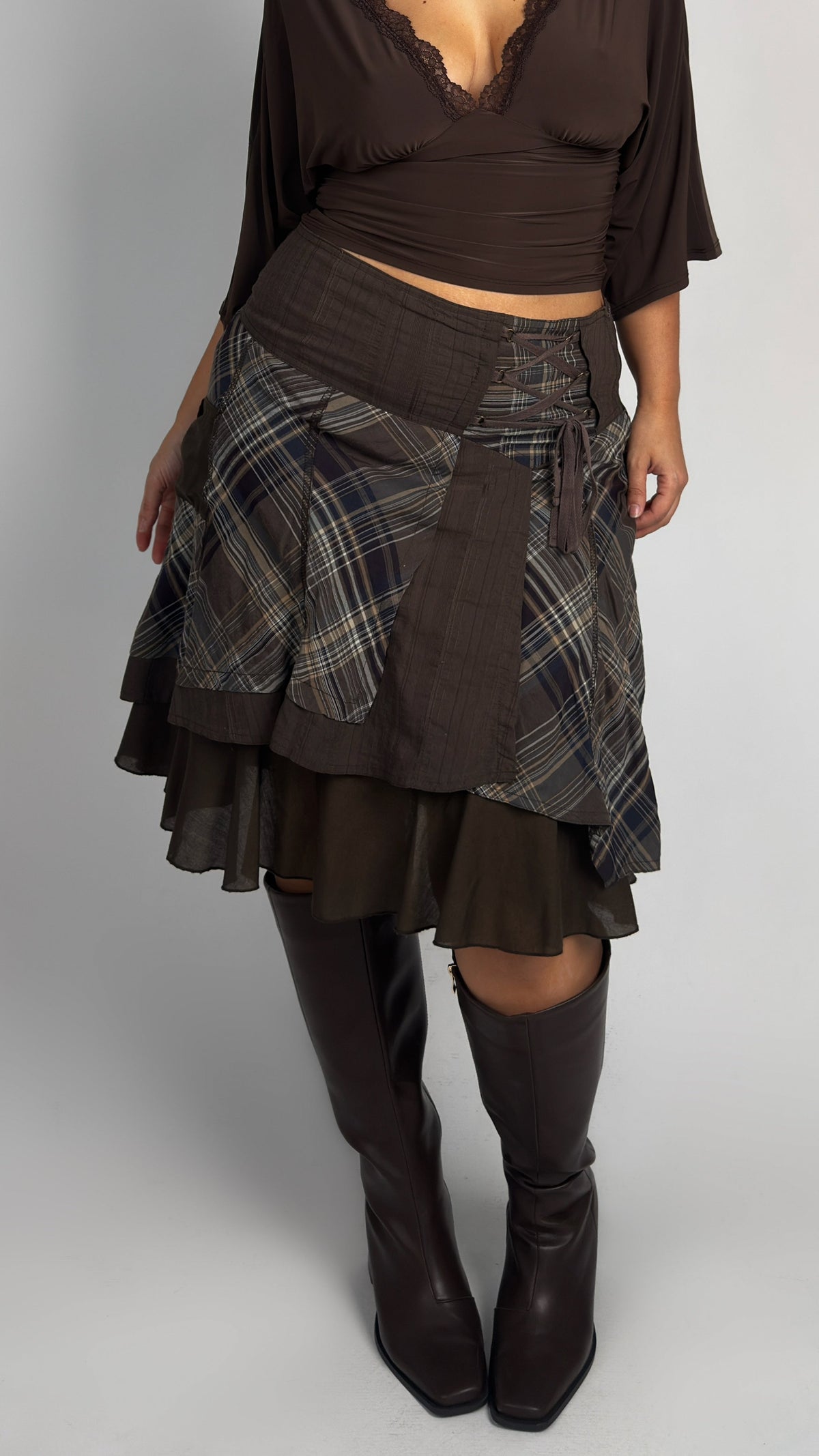 French Vintage rY2K Plaid Layered Skirt - L/XL