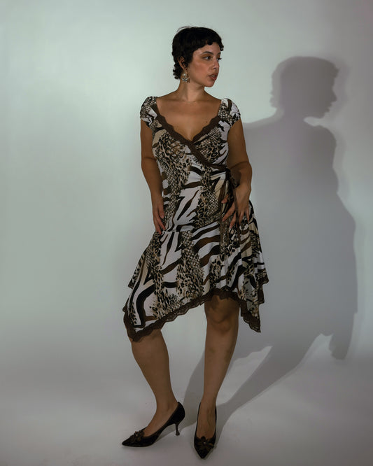 Vintage French Animal Print Midi Dress