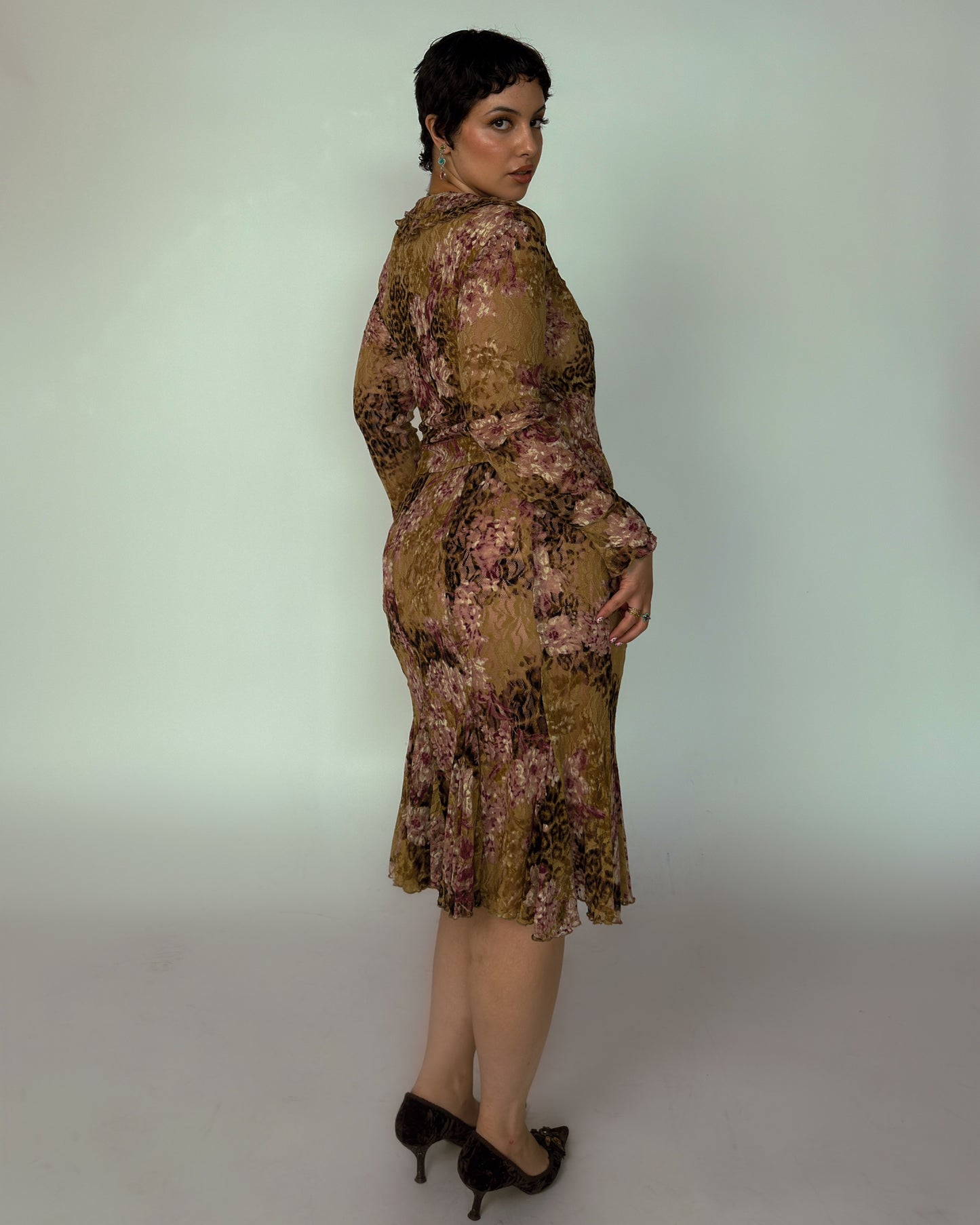 Vintage Floral Leopard Print Lace Set - size M/L