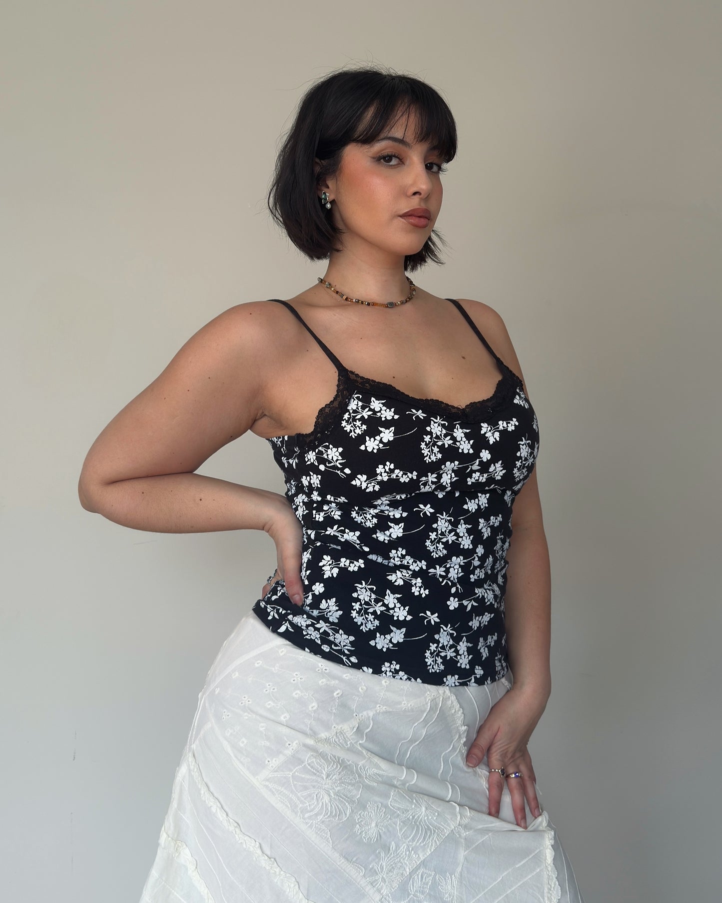 Floral Lace Trim Cami Top - size M-L