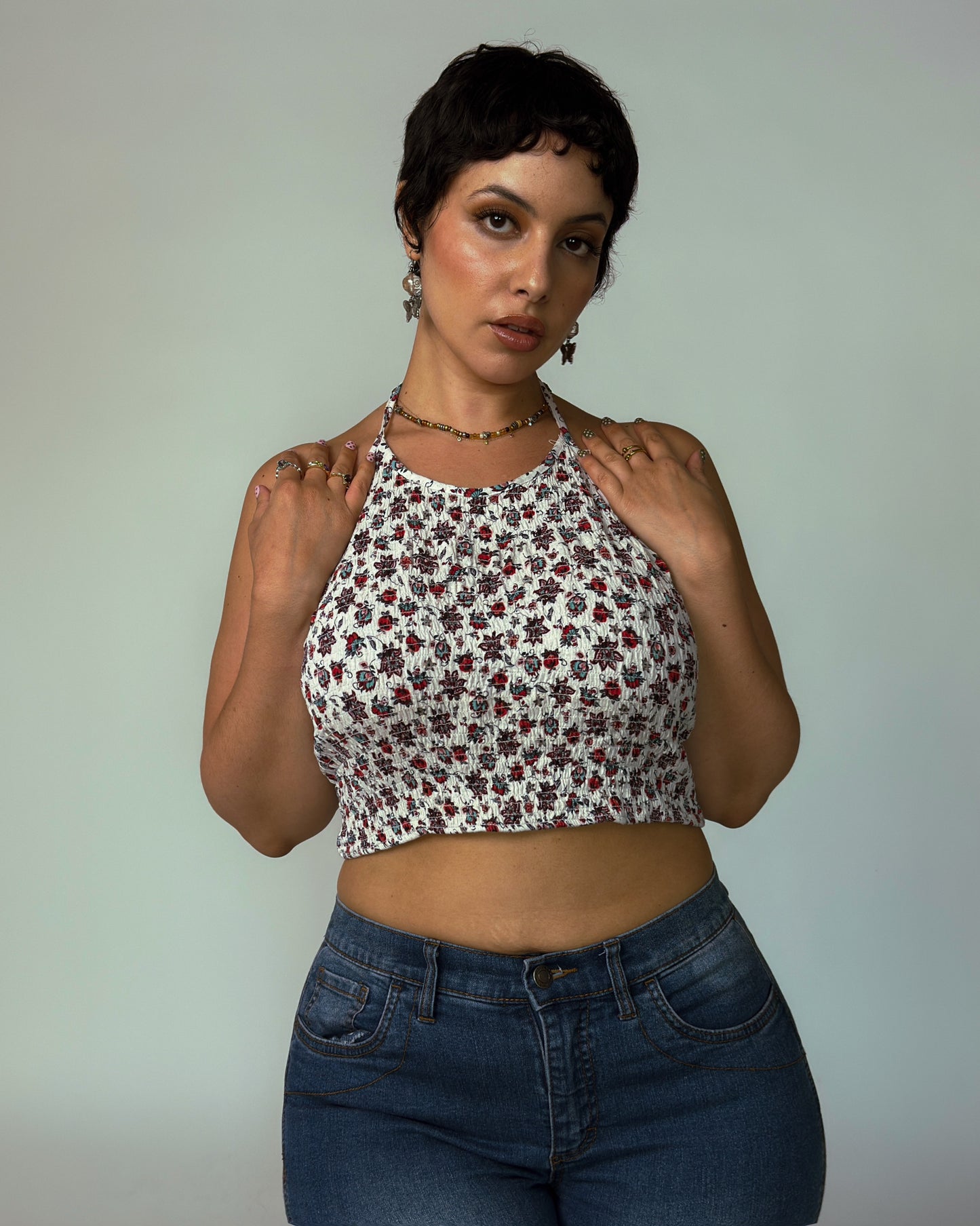 French Floral Halter Top - size M/L