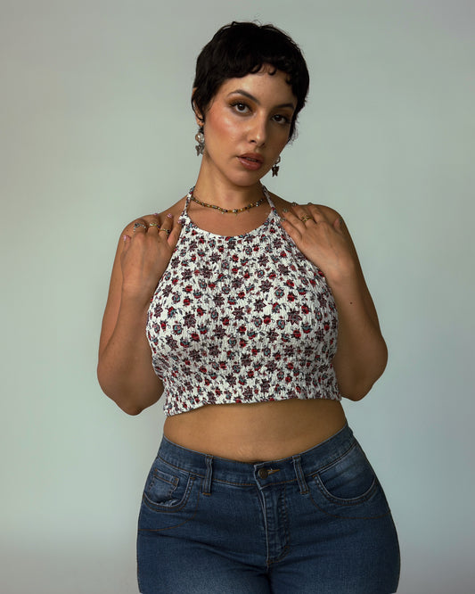 French Floral Halter Top - size M/L