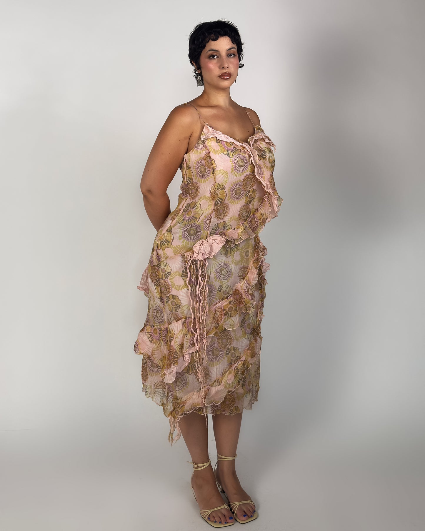 French Silk Beaded Ruffle Dress - M/L