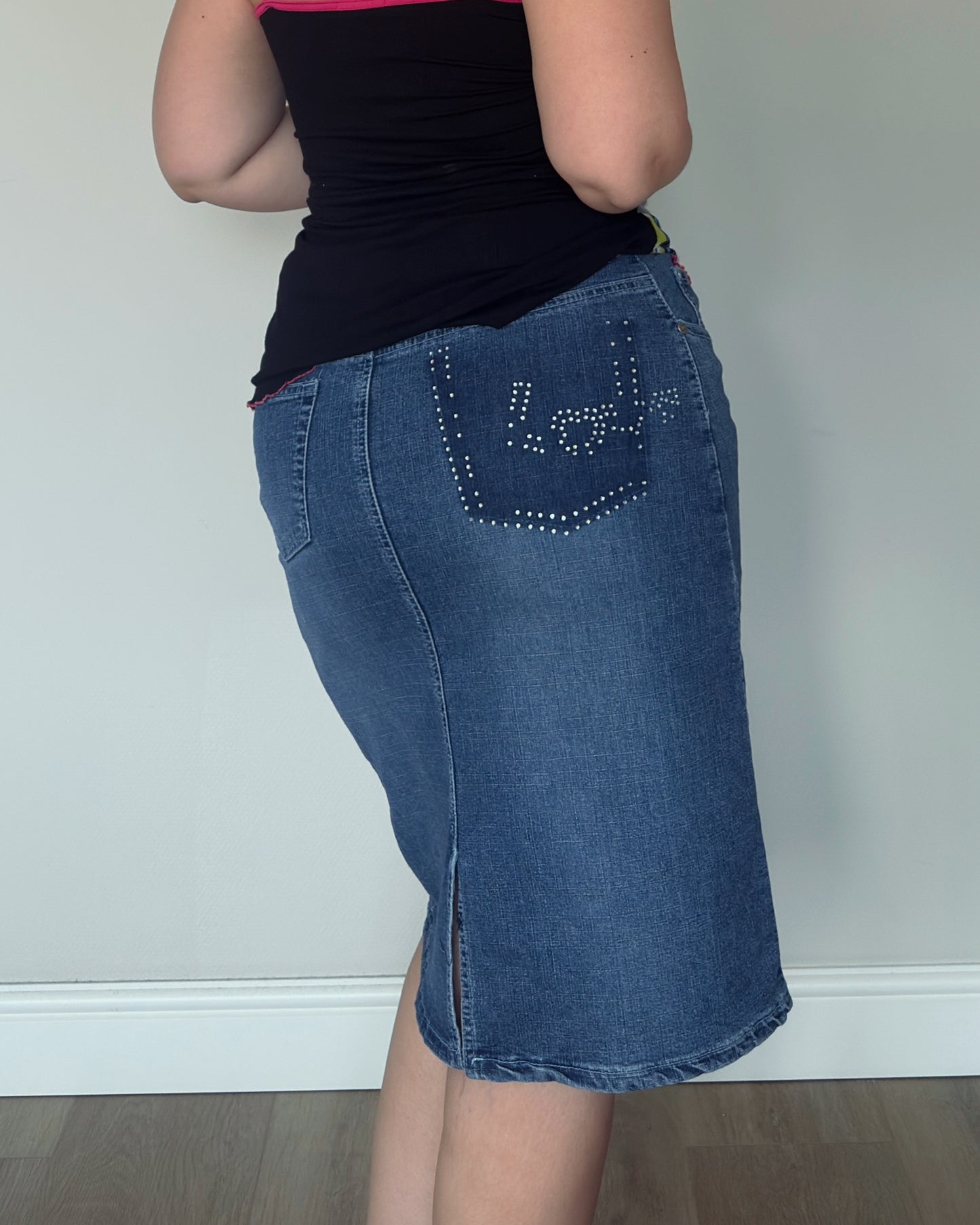 Vintage Y2K Studded Denim Midi Skirt - size L/XL