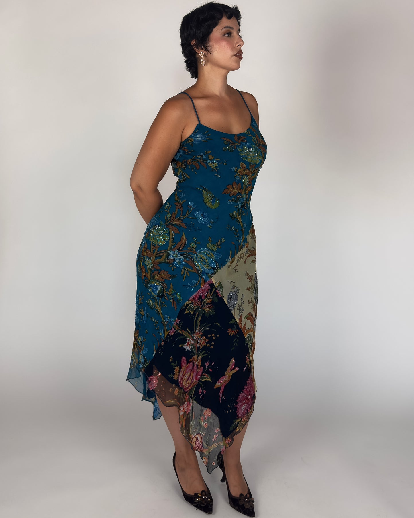 Spanish Silk Beaded Patchwork Dress - M/L